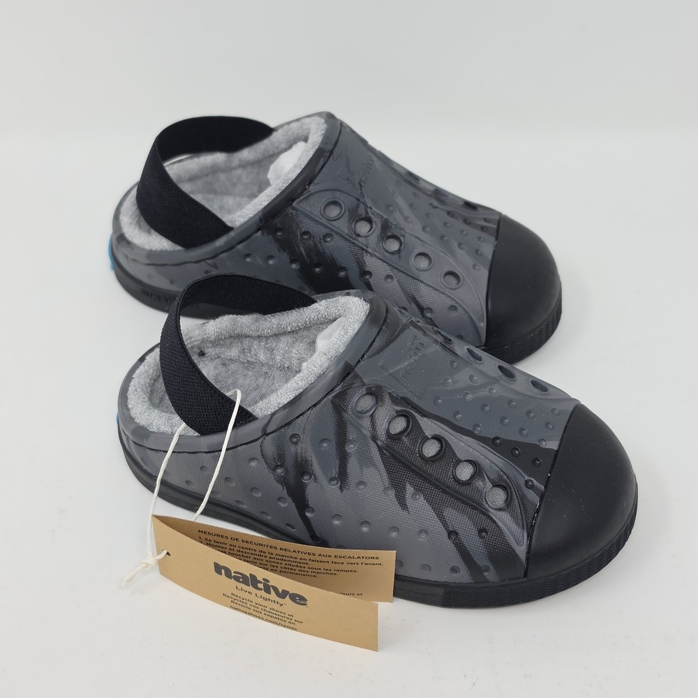 New! Native Jefferson French Terry Toddler Slip On Shoes Grey Black US C6